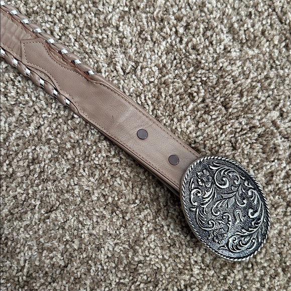 Brown and Silver Nocona Woven Leather Belt - Picture 5 of 10